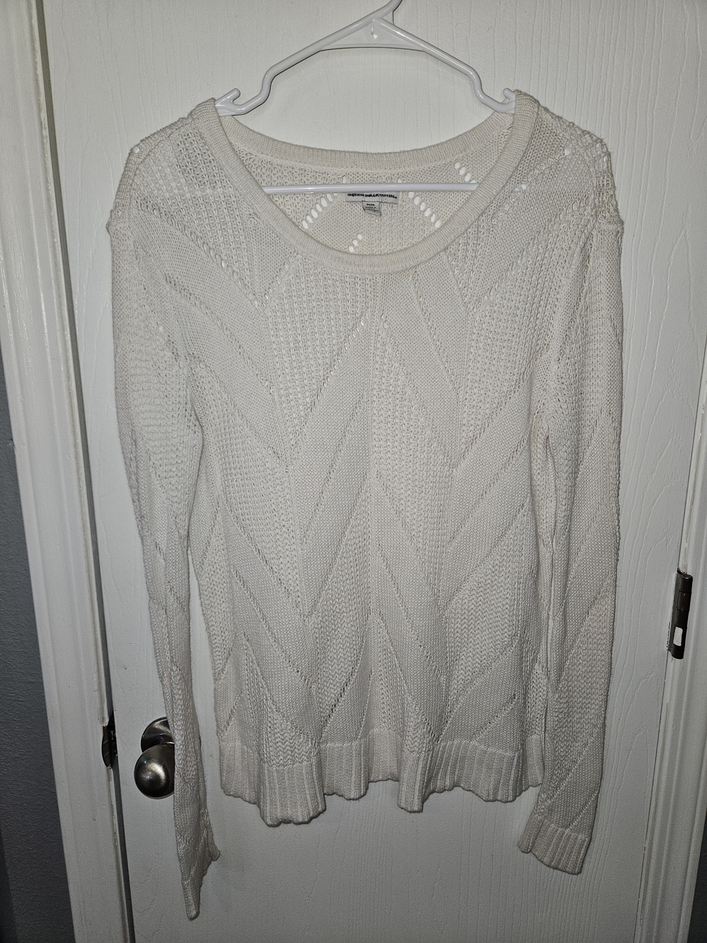 American Eagle Outfitters White Scoop Neck Open-Knit Sweater